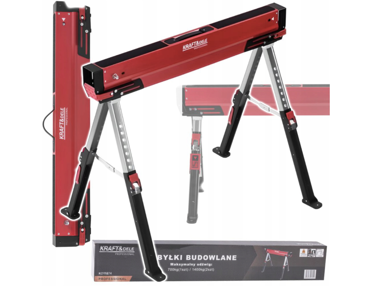 Складна будівельна естакада Kraft&Dele KD11874, регульована висота 63–82 см, вантажопідйомність 700 кг, фото 1