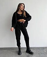 Жіночий спортивний костюм трійка чорний, стьобаний спортивний костюм