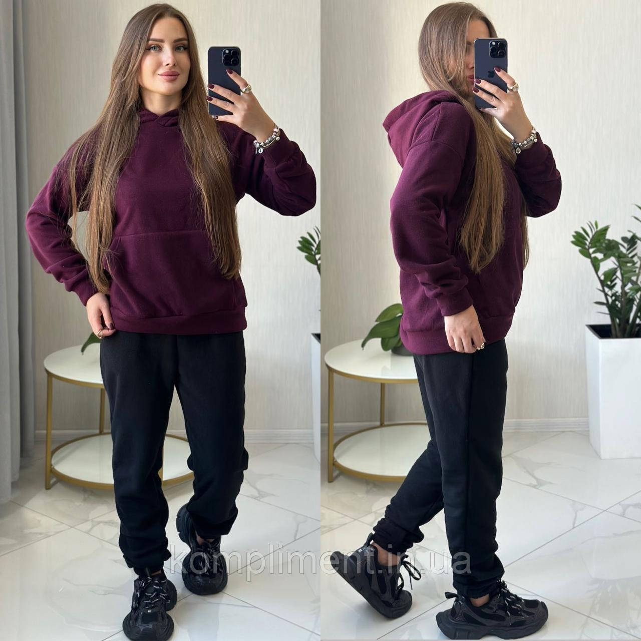 Жіночий модний флісовий спортивний костюм, бордовий SE — 226