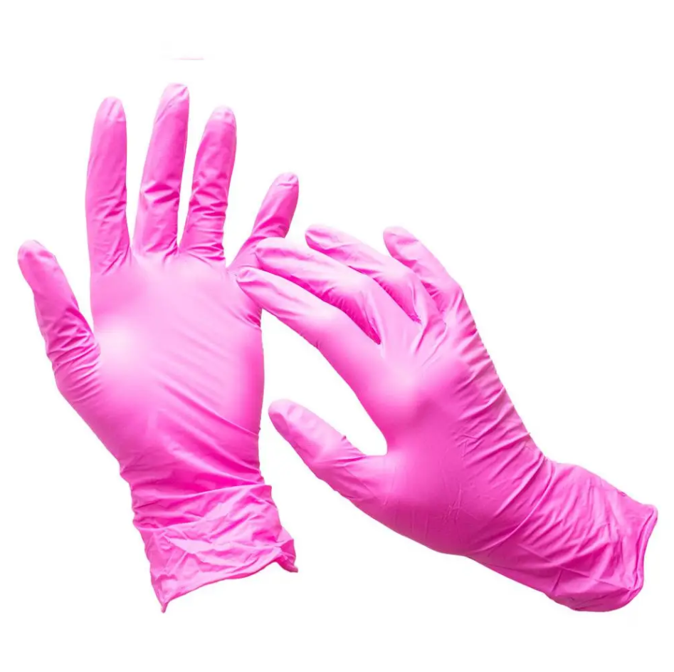 Рукавички нитрилові М (7-8) рожеві, 100 шт./уп., неприпудрені. Виробництво Китай.