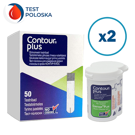 Тест-смужки Контур Плюс (Contour Plus) 100 шт. у 2 флаконі по 50 шт. в упаковці, фото 1