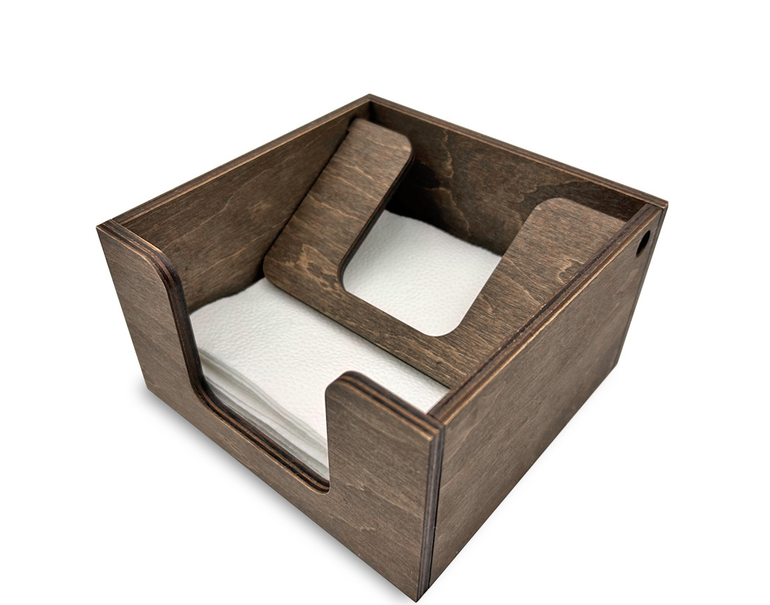 Підставка для серветок з кришкою-притиском, 15х15х8 см, коричнева