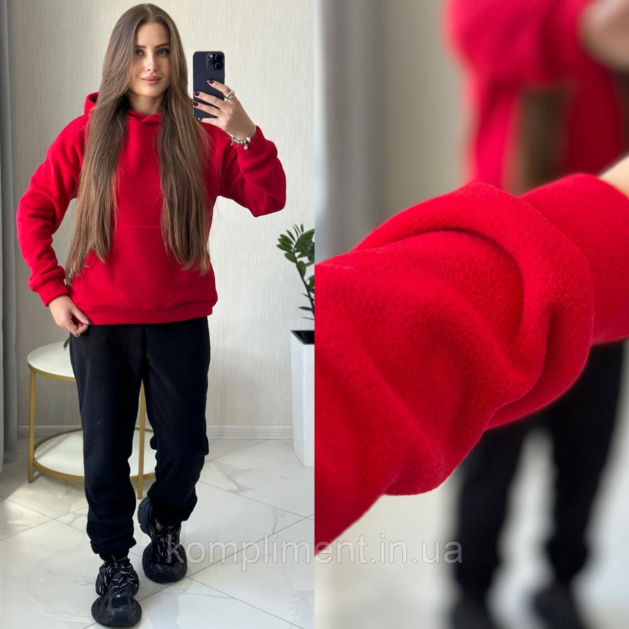 Жіночий модний флісовий спортивний костюм, червоний SE — 226, фото 1