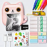 Дитячий фотоапарат з миттєвим друком М2 Котик рожевий подарункова камера для дівчинки з набором паперу та карткою пам'яті