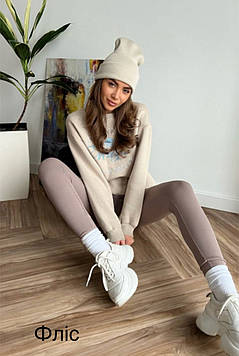 Теплі жіночі лосини рубчик на флісі Мокко