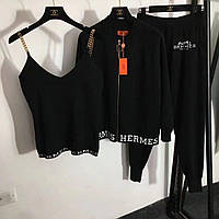 Чорний в'язаний жіночий прогулянковий костюм Ерме, комплект трійка зі штанами Supe ORIG айви 149