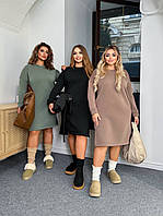 Женское теплое платье на флисе, батал. Чёрный/марсала/оливка/графит/мокко. 50-52; 54-56; 58-60; 62-64.