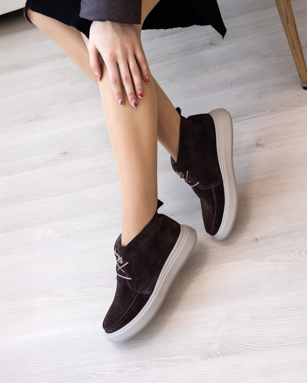 Шоколадні замшеві черевики на байці демісезонні 36-41, фото 1