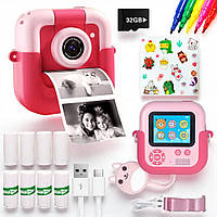 Дитячий фотоапарат з миттєвим друком фото рожевий M9 Rabbit камера з іграми та картою пам’яті для дівчинки