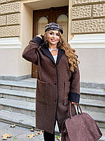 Жіноче пальто баранчик з капюшоном L-XXXL, фото 2