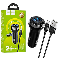 Автомобільний  зарядний пристрій Hoco Z40 Superior (2USB/2,4 A) + Micro чорний