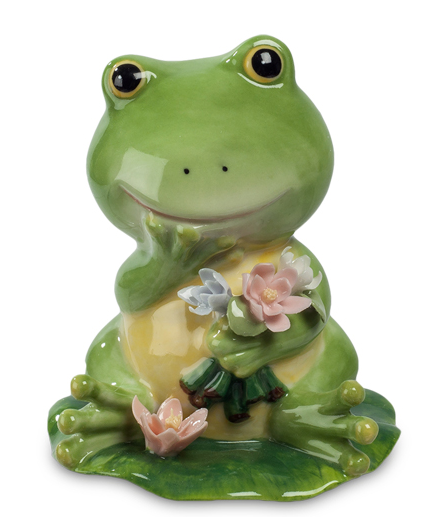 Декоративна керамічна статуетка "Жабка з букетом" від італійського бренда Pavone, фото 1