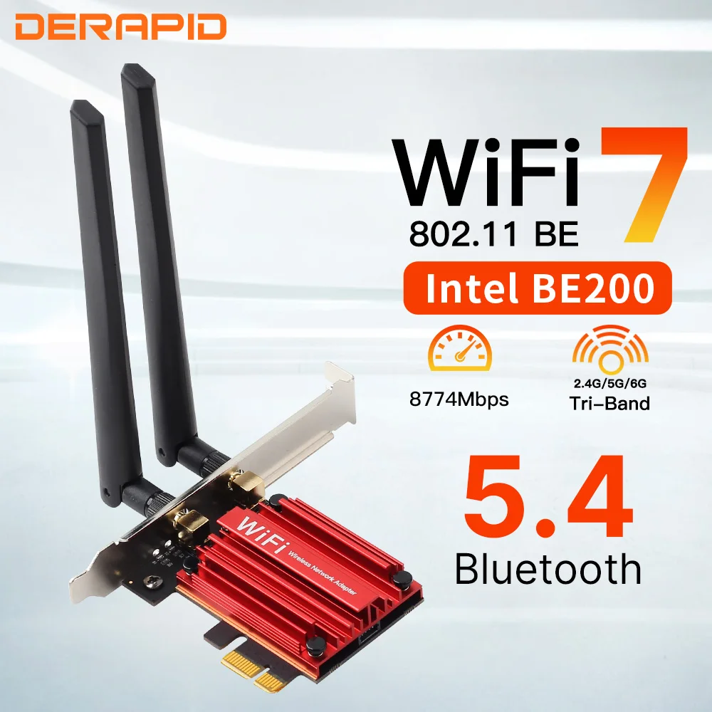 Бездротова карта BE200 WiFi7 адаптер Bluetooth 5.4 PCIE BE200NGW 802.11BE ПК/настільна антена набір для мережевого адаптера Intel