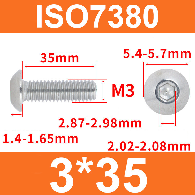 Гвинт ISO7380 M3*35 із напівкруглою головкою та внутрішнім шестигранником, нержавіюча сталь 304, фото 1