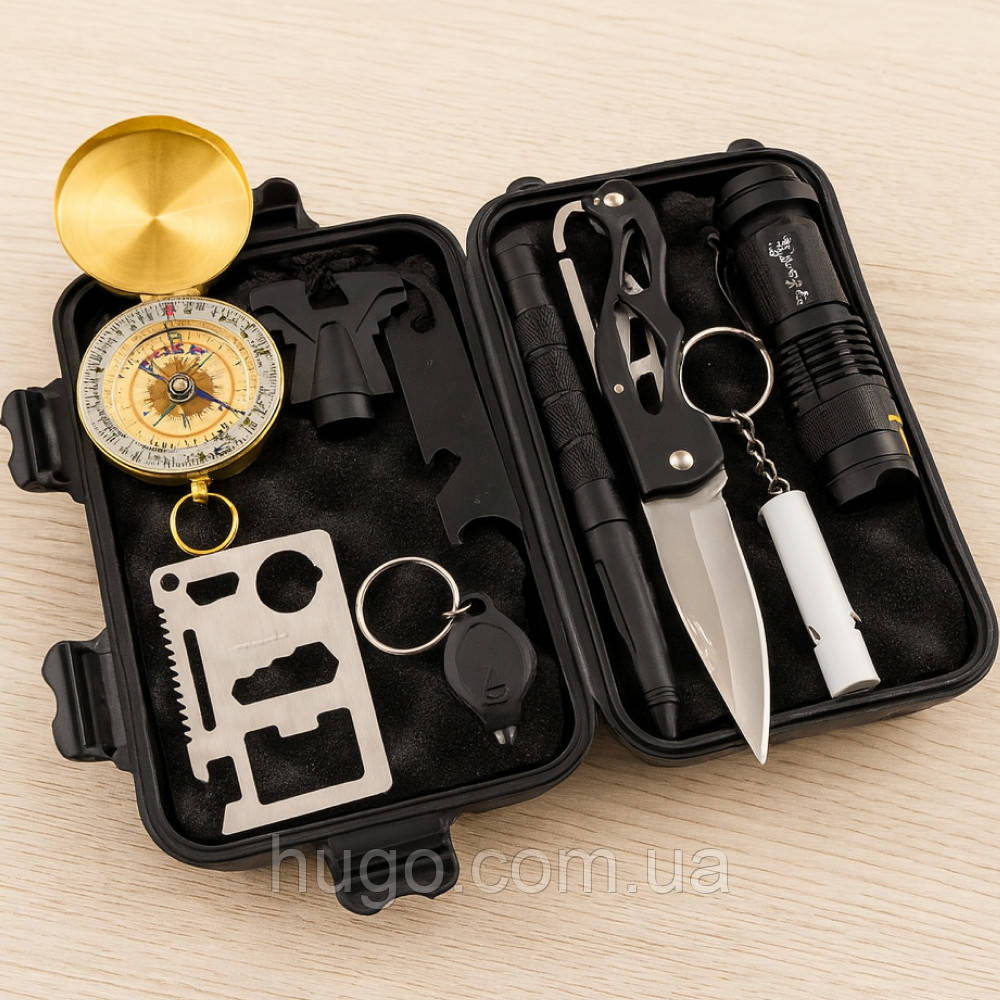 Набір для виживання 9в1 EL-2381+ кейс / Тактичний SOS набір інструментів / Туристичний комплект виживальника, фото 1