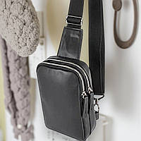 Якісна чоловіча сумка чорна барсетка через плече з екошкіри містка з плечовим ременем