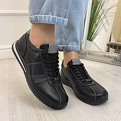 Кросівки шкіряні жіночі на шнурівці. Колір чорний, сірий