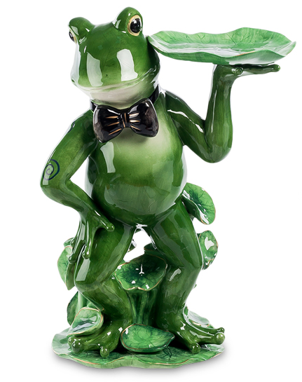 Витончена декоративна статуетка "Жабка офіціант" з кераміки від італійського бренду Pavone висота 43 см, фото 1