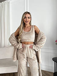 Жіночий плюшевий костюм-піжама трійка для дому з капюшоном – Україна