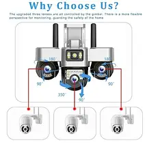 V380 Pro 4G IP-камера 15MP 6K з потрійними об’єктивами, PTZ, нічним баченням та водонепроникним корпусом для відеоспостереження, фото 2