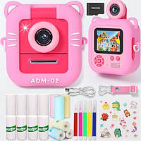 Дитяча камера миттєвого друку з іграми та картою пам'яті камера котик рожевий для дівчинки