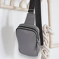 Шкіряна чоловіча сумка барсетка через плече сіра містка сумка з плечовим ременем з натуральної шкіри