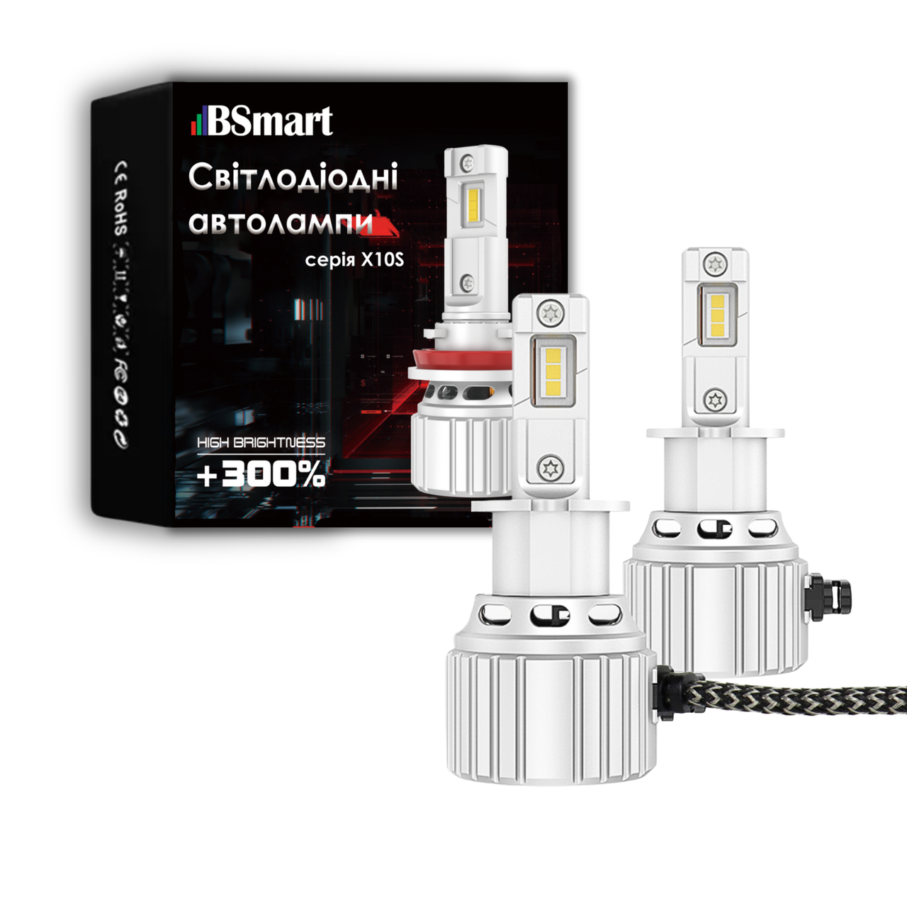 Автолампи LED BSmart X10S цоколь H3 10000Лм 90Вт 12В 6000K 45Вт лампа, фото 1