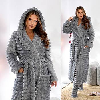 Пухнастий теплий жіночий халат (р.42-48,50-54,56-60) Туреччина