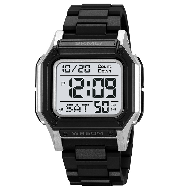Skmei 2264 чоловічий спортивний годинник ч/б з срібним корпусом