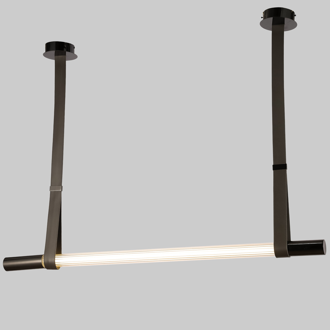 Дизайнерська люстра 120см чорний хром 20W 4500K з екошкірою (807-B01 (1200) PLBK+DGY)