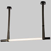 Дизайнерська люстра 120см чорний хром 20W 4500K з екошкірою (807-B01 (1200) PLBK+DGY)