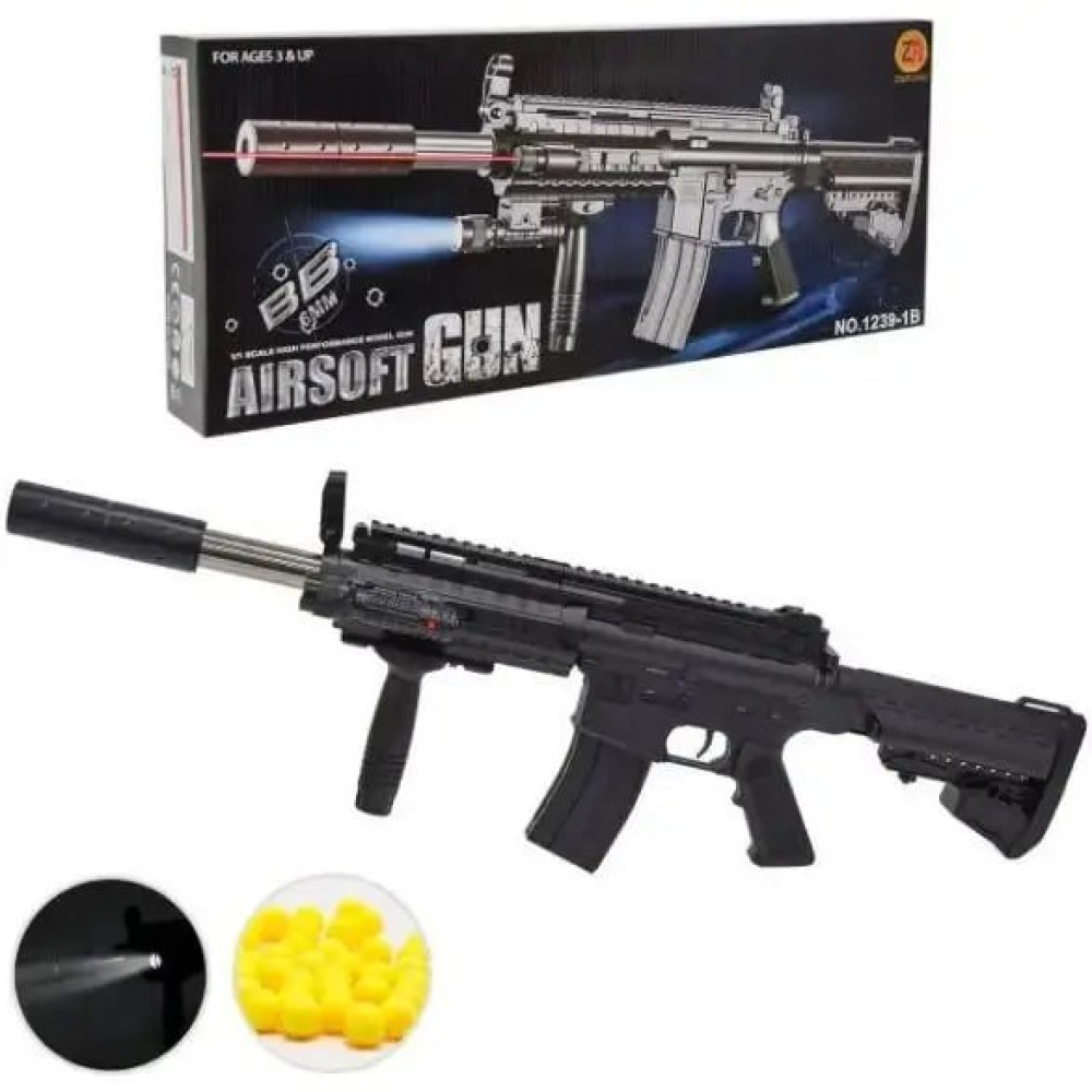 Дитячий автомат на батарейках 1239-1B кульки ліхтарик лазерний приціл, фото 1