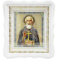 Икона "Святой Сергий Радонежский" на стекле в белой раме