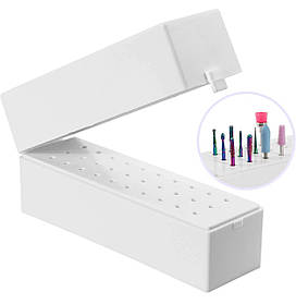 Біла підставка для зберігання фрез прямокутна (з кришкою, на 30 осередків)