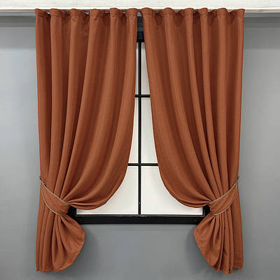 Комплект (2шт. 1,4х1,7м.) коротких штор з тканини мікровелюр Petek. Колір теракотовий. Код 1510ш 35-0396