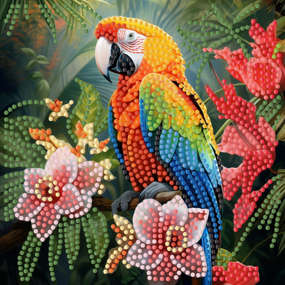 Алмазна мозаїка "Папуга у джунглях" ZAV1818-5, 18х18 см, фото 1
