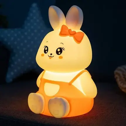 Силіконовий нічник "Зайчик" для дітей, акумуляторний LED світильник з таймером та 5 режимами підсвічування, фото 1