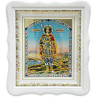 Икона "Святой Георгий Победоносец" на стекле в белой раме