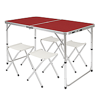Раскладной стол-чемодан с 4 стульями (120x70x60см) / Стол туристический / Портативный столик для пикника