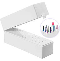 Біла підставка для зберігання фрез прямокутна (з кришкою, на 30 осередків)