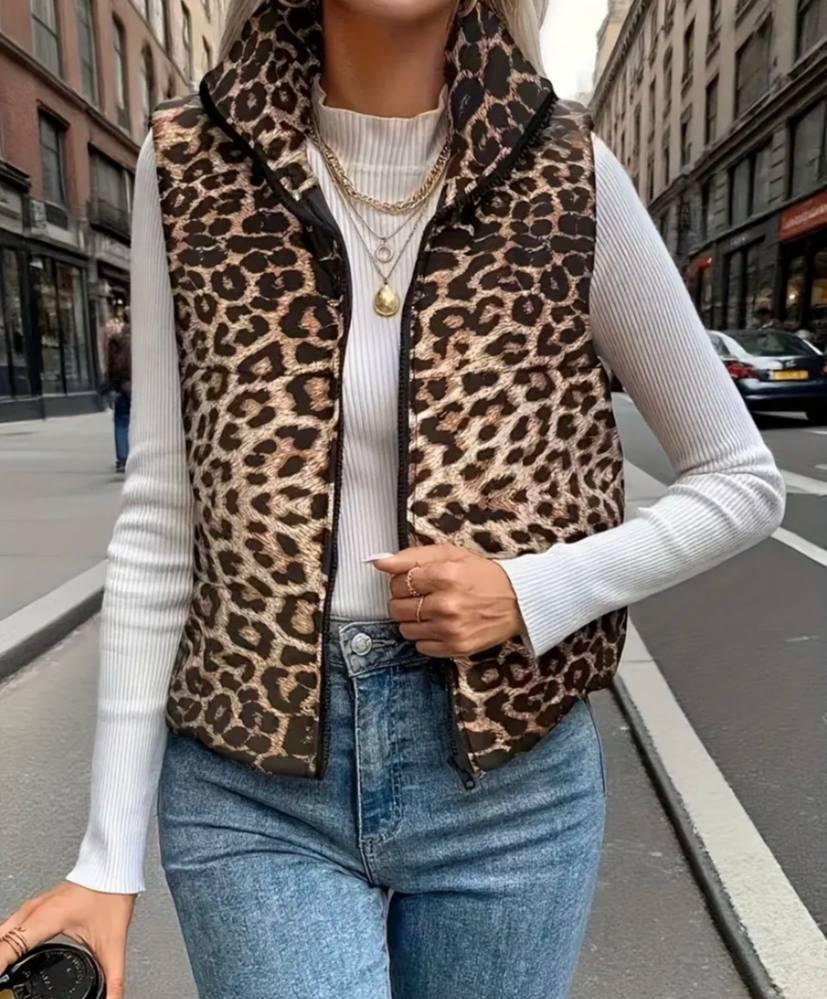Стильна жіноча жилетка з леопардовим принтом, фото 1
