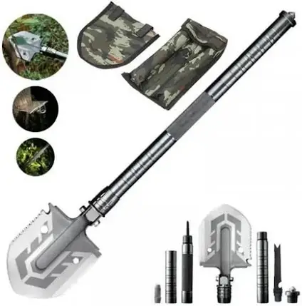 Складна тактична лопата 16-в-1 — багатофункціональний туристичний інструмент для виживання, кемпінгу та подорожей, фото 1