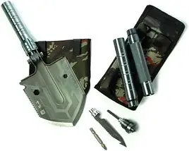 Складна тактична лопата 16-в-1 — багатофункціональний туристичний інструмент для виживання, кемпінгу та подорожей, фото 3