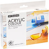 Набір акрилових фарб Art Rangers Acryliс metallic 6 металевих кольорів по 75 мл, фото 2