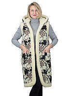 Жилетка безрукавка тепла двостороння жіноча хутряна з овчини довга з капюшоном з овчини з візерунком "Виноград" S-6XL, S