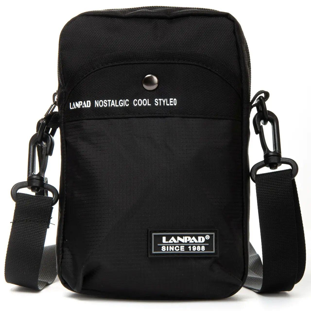 Сумка чоловіча LANPAD через плече 13х20х7 см Чорний (LAN8647 black), фото 1