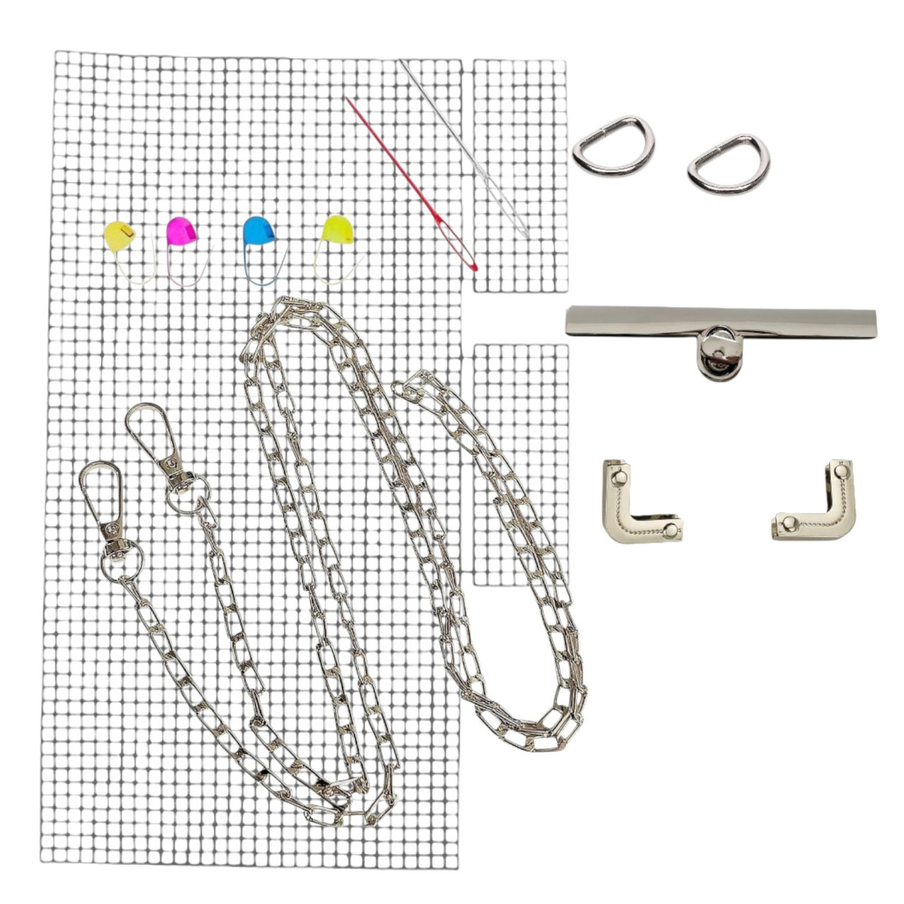 Набір -Планка з поворотним замком колір срібло + Куточки для клапана №12 + Ручка-ланцюжок Фурнітура для сумки, фото 1