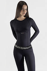 Жіночий спортивний термолонгслів TOTALFIT CARPATHIAN GLOW із сріблястим покриттям та вентиляційними вставками чорний L