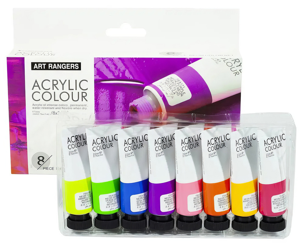 Акрилові фарби для малювання з неоновим ефектом Art Rangers Acrylic Neon 8 кольорів 22 мл, фото 1