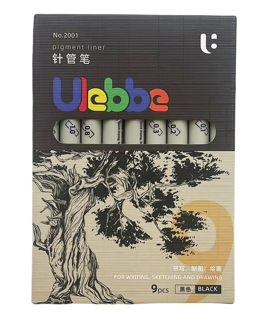 Пігментні лінери капілярні ручки ULEBBE 9 шт Чорний, фото 1